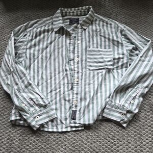 Abercrombie & Fitch Mint Green and White Striped Button-Down Shirt